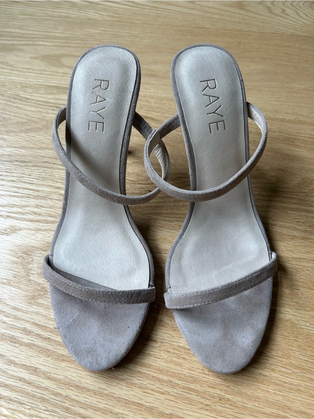 RAYE Taupe Suede Minimal Strappy Heels